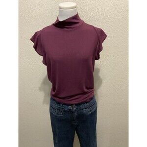 LOFT, Flutter Sleeve, Mock-Neck, Sweater, Plum, Size: M